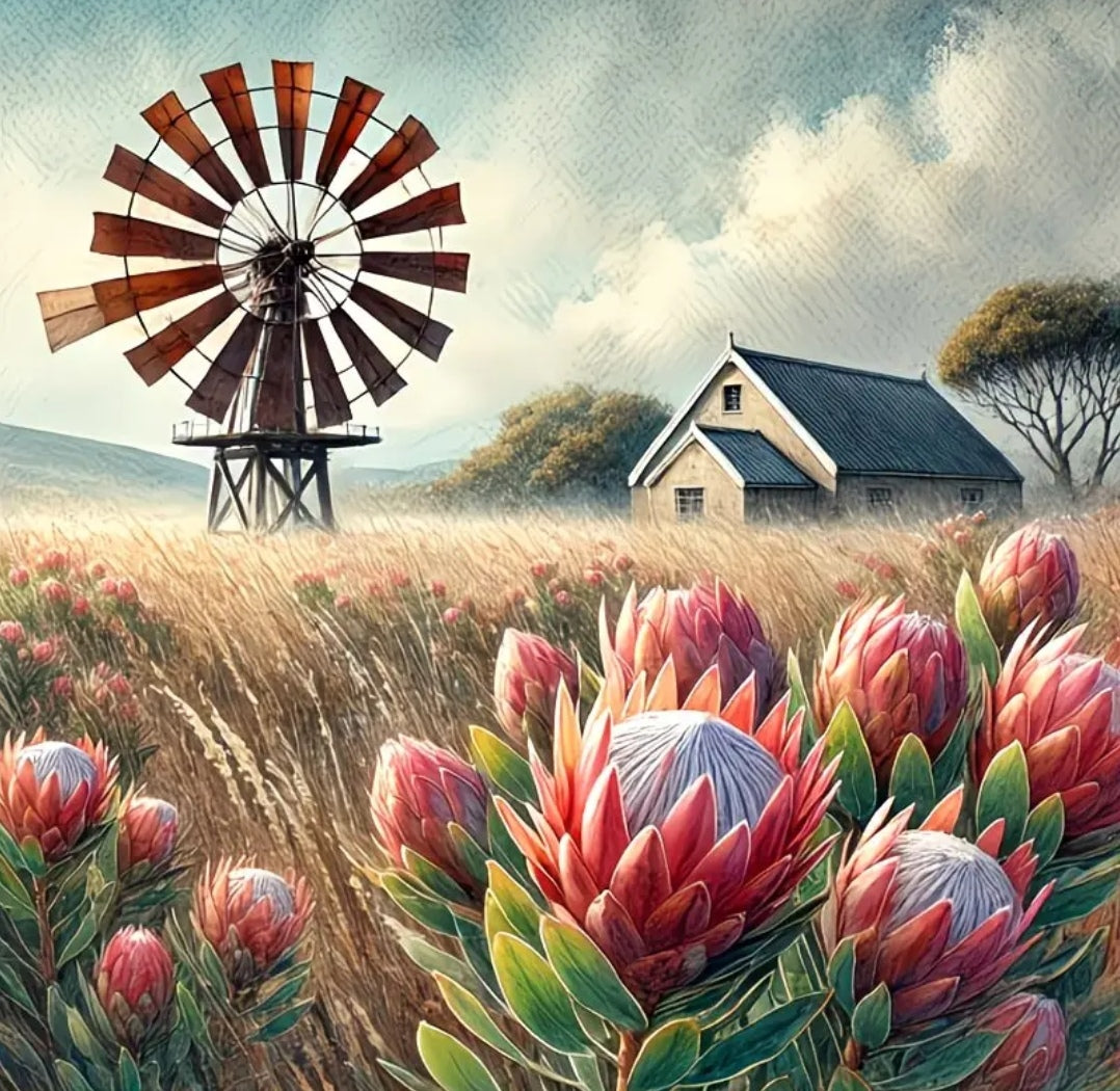 King Protea Windmill Diamond Painting Kit – 5D DIY Mosaic Wall Art