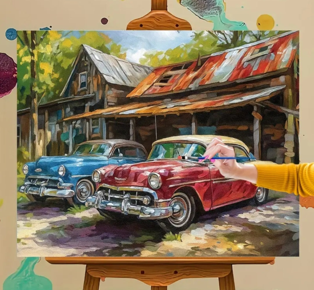 Vintage Classic Cars Paint by Numbers Kit – DIY Canvas Art