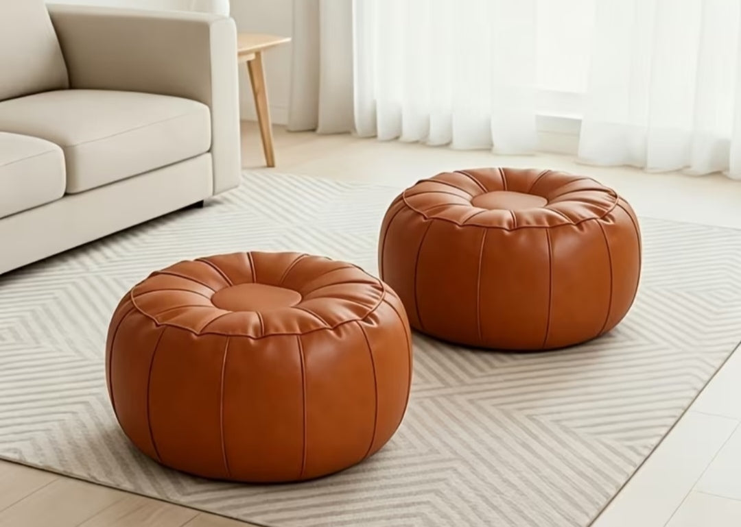 2-Piece Storage Pouf Ottoman Set – Faux Leather Beanbag Covers | Extra Seating & Hidden Storage