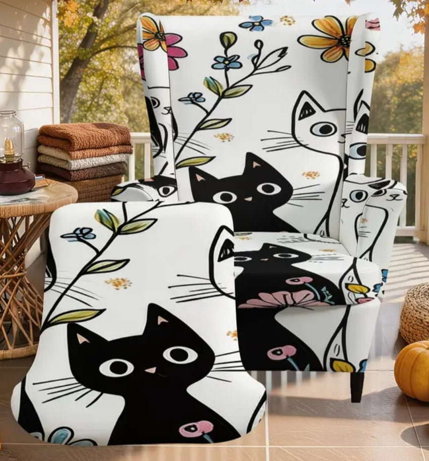 Printed wingback slipcover