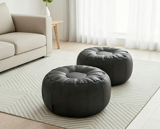 2-Piece Storage Pouf Ottoman Set – Faux Leather Beanbag Covers | Extra Seating & Hidden Storage