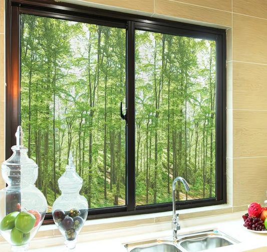Botanical Window Static Cling – Green Leaf Frosted Privacy Film (45 × 100 cm) | Removable Decorative Glass Sticker