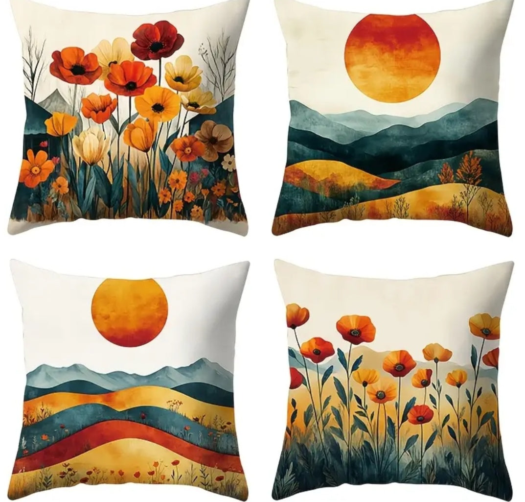 Abstract Orange Flower Pillow Covers – Minimalist Floral Cushion Set