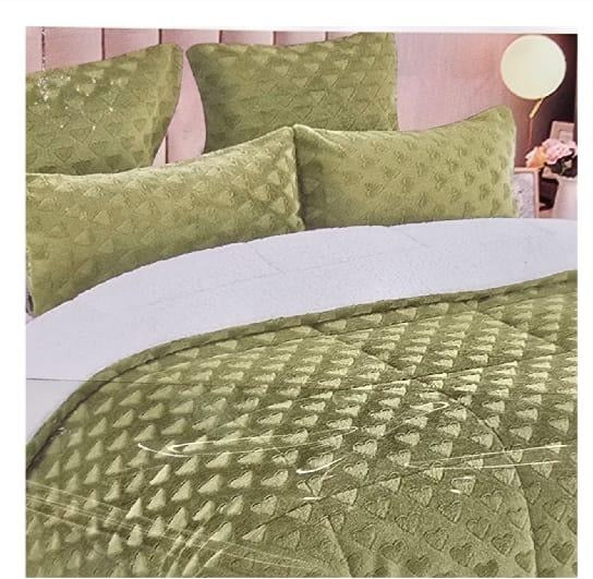 Rabbit Fur Heart Embossed Comforter Set – Ultra Soft Plush Faux Fur 5-Piece Winter Bedding Set (Queen)