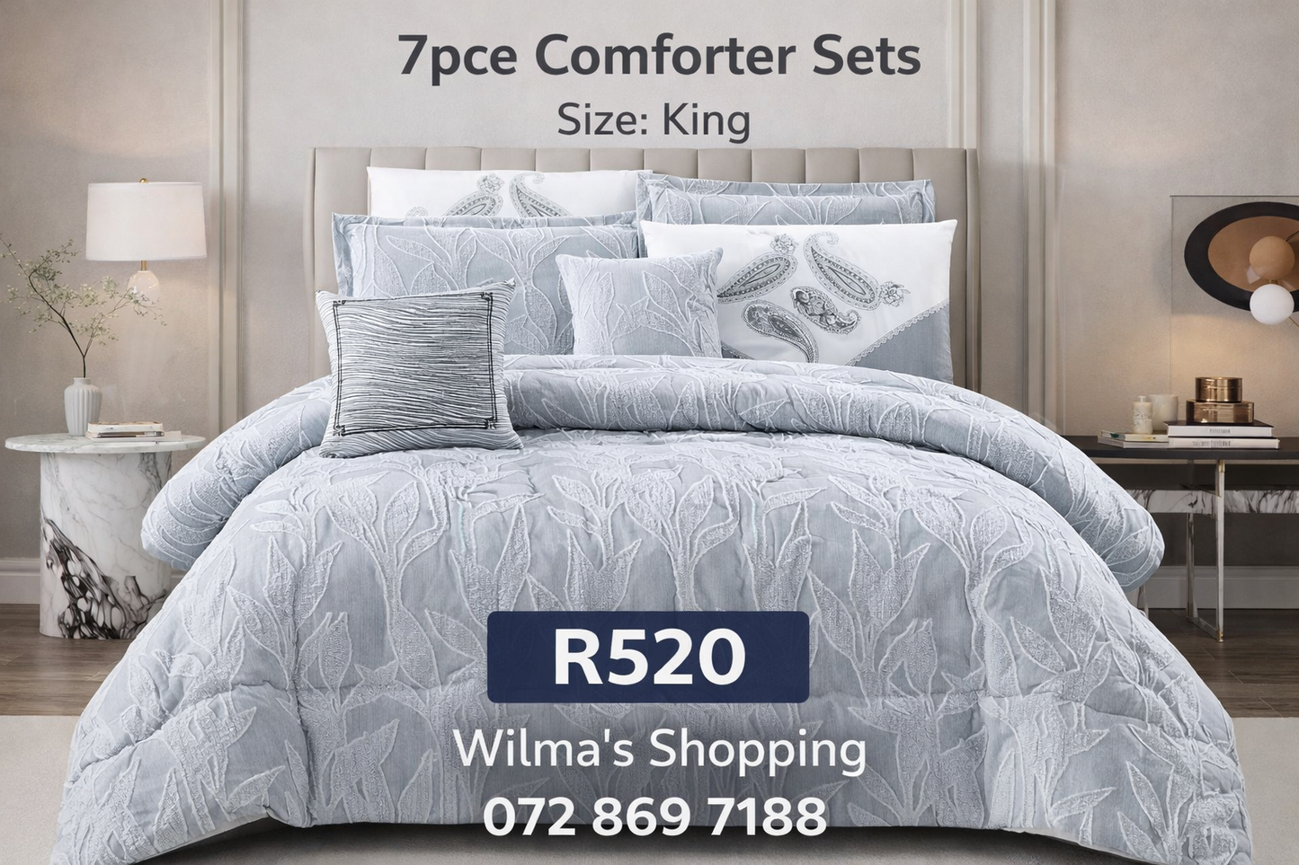 7-Piece Super King Comforter Set with Cushions – Moffy Textured Design Bedding