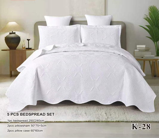 5 Piece Embossed Bedspread Set | Luxury Geometric Quilt Set with Pillow Shams & Cushion Covers