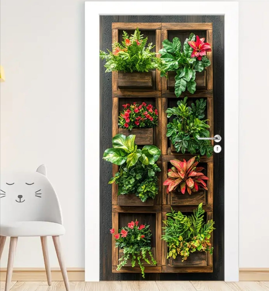 Botanical Door Wrap Collection – Nature-Inspired 3D Wall Murals (95 × 215 cm) | Peel & Stick Waterproof Door Stickers for Home Décor
