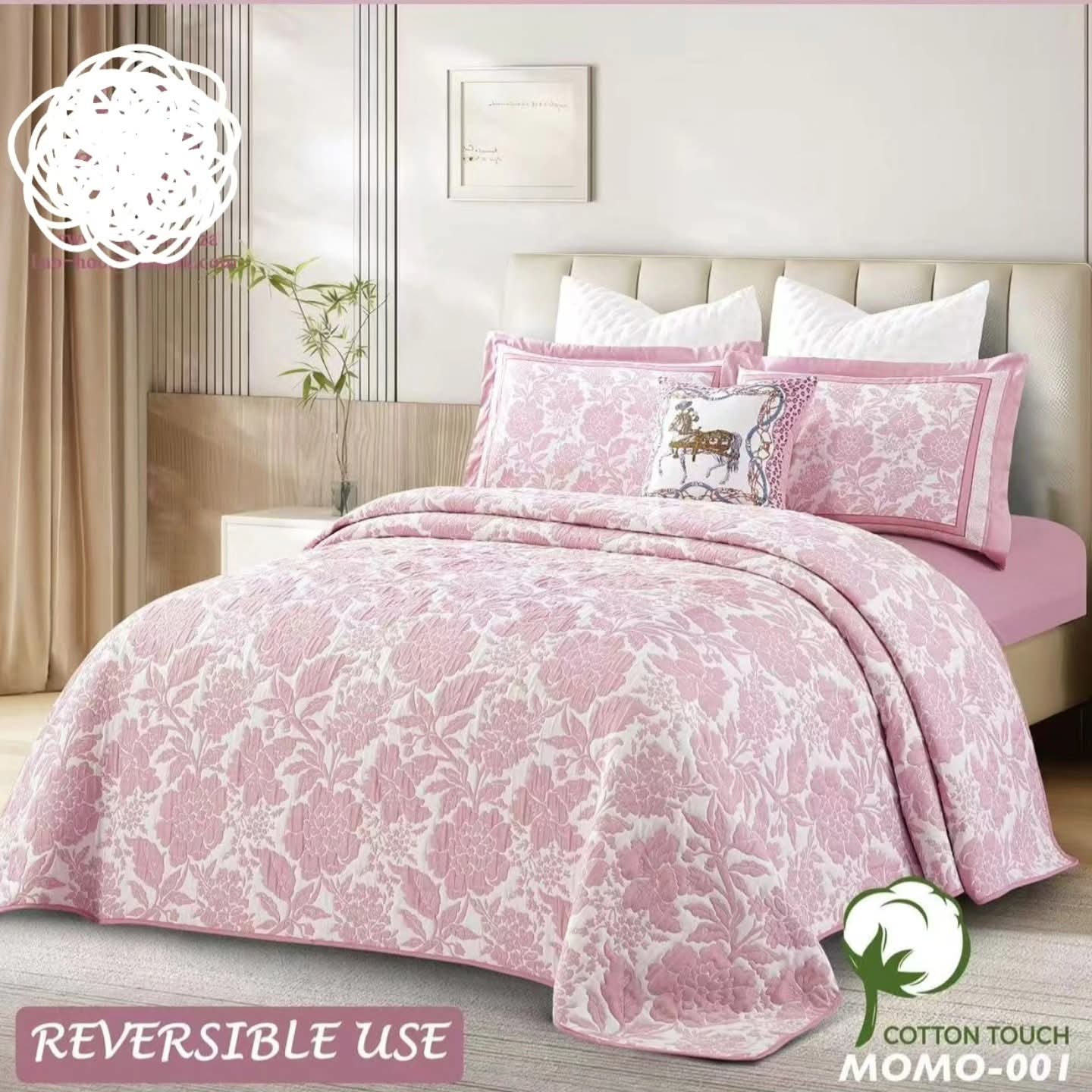 Super King Size 3-Piece Reversible Quilt Set – Grey Floral Bedspread with Pillowcases  (250x230cm)