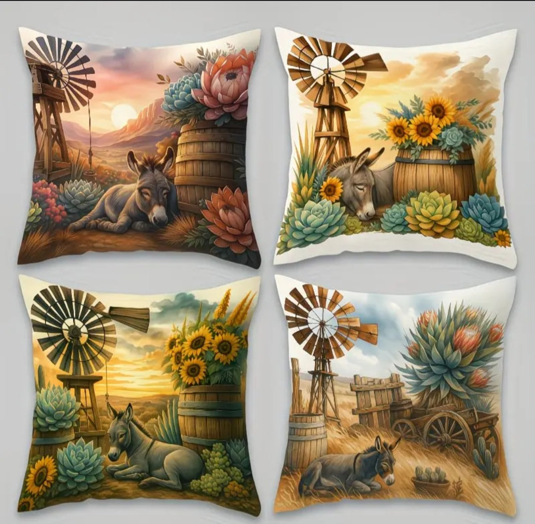 Plaaslewe Sierkussing Oortreksel (45x45cm) | Donkies, Windpomp & Plaas Tema
