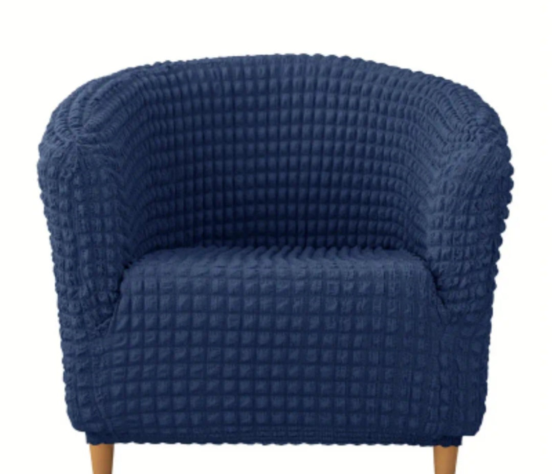 Denim Blue Stretch Tub Chair Slipcover – 1 Piece Seersucker Elastic Armchair Cover