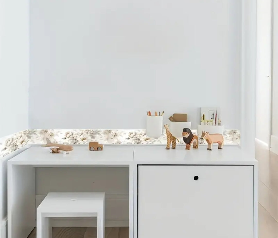 Peel and Stick Floral Wallpaper Border, Beige Flower Wall Decor Roll (12cm x 5m, Removable & Waterproof)