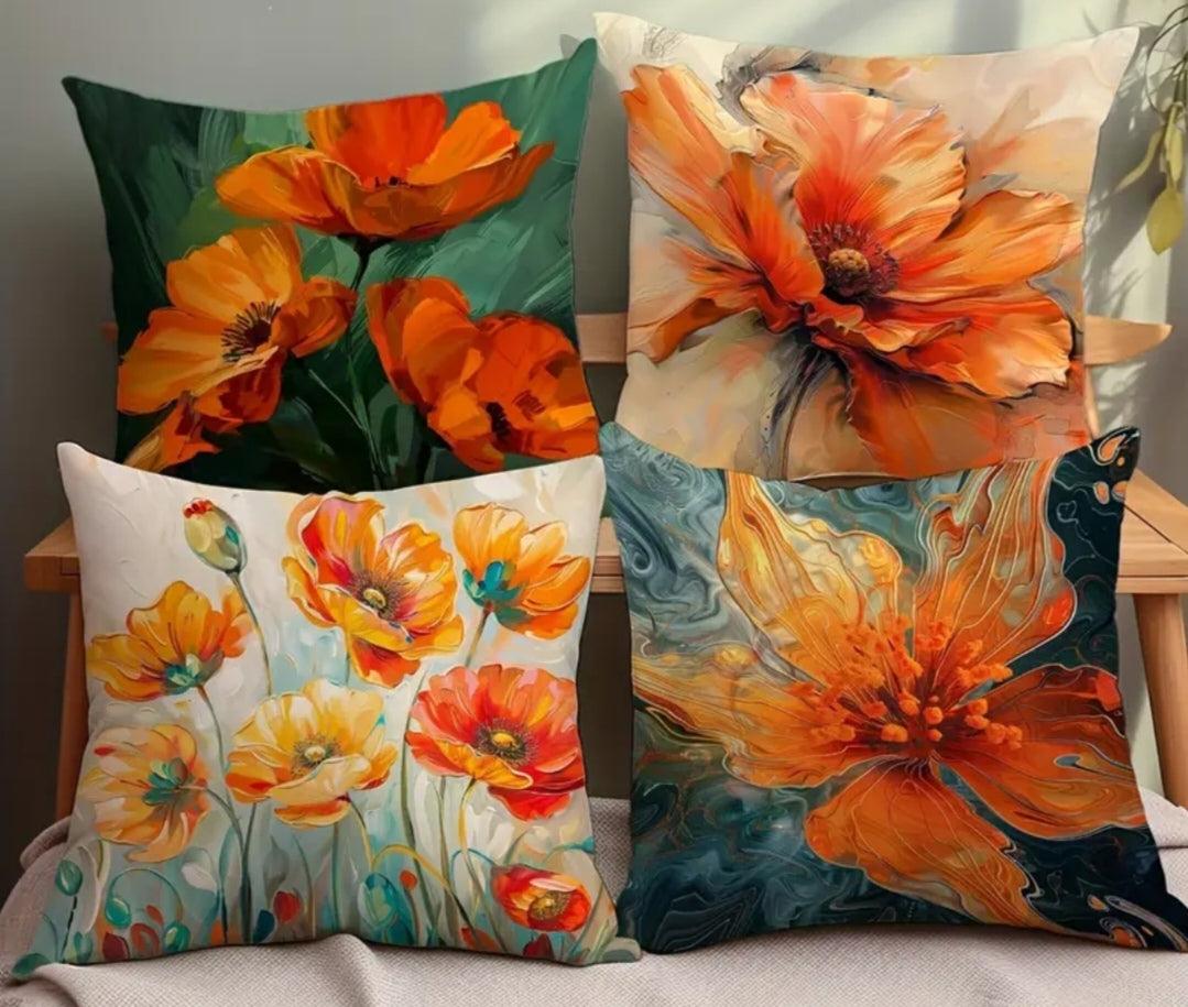 Abstract Orange Flower Pillow Covers – Minimalist Floral Cushion Set