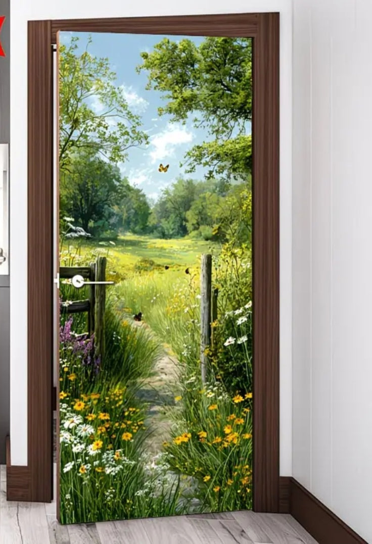 Botanical Door Wrap Collection – Nature-Inspired 3D Wall Murals (95 × 215 cm) | Peel & Stick Waterproof Door Stickers for Home Décor