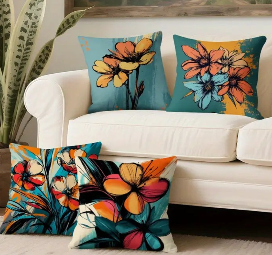 Abstract Orange Flower Pillow Covers – Minimalist Floral Cushion Set