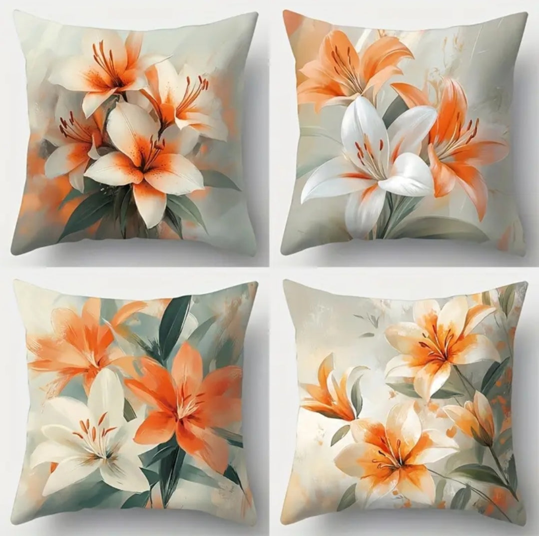Abstract Orange Flower Pillow Covers – Minimalist Floral Cushion Set