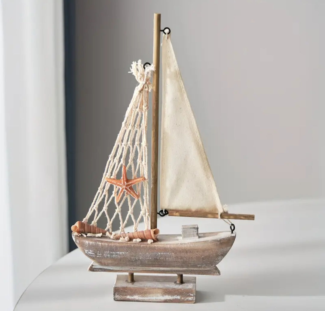 Rustic Wooden Sailboat Ornament | Coastal Nautical Home Décor | Beach House Decorative Boat