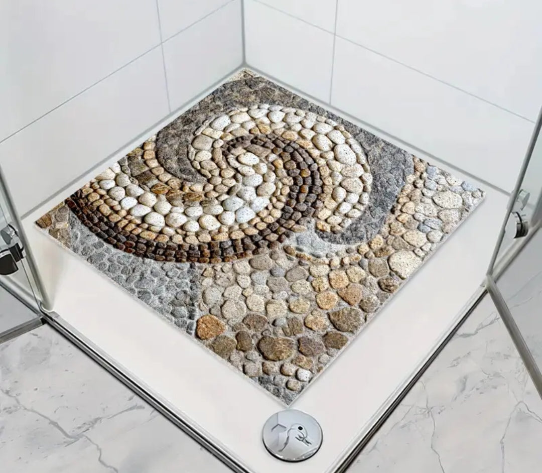 Natural Pebble Shower Bath Mat – Non-Slip Quick-Dry PVC Bathroom Floor Mat
