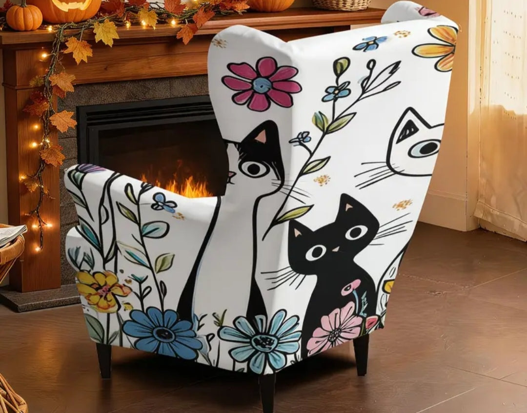 Printed wingback slipcover