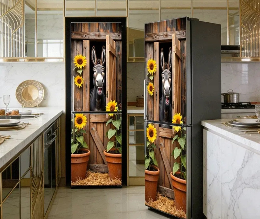 Donkey & Sunflower Fridge Wrap 60×180cm – Farmhouse Refrigerator Sticker