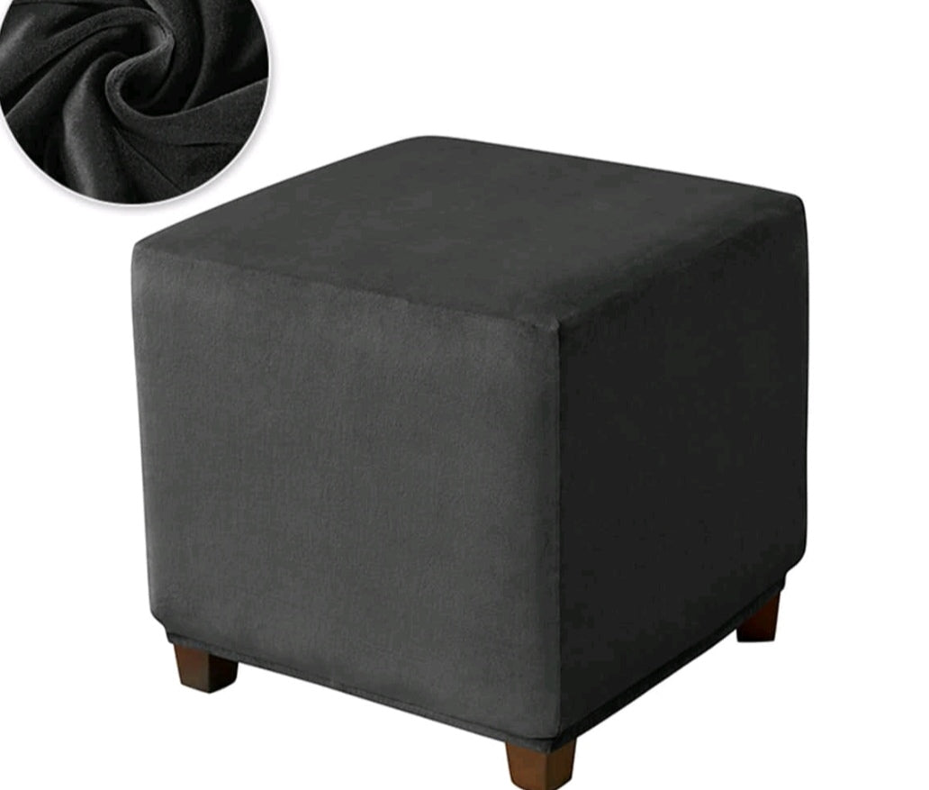 Velour Ottoman Slipcover – Stretch Velvet Footstool Cover (Small, 33–45.7 cm)