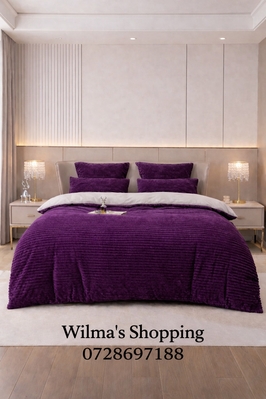 Stripey Sherpa Comforter Set – 5 Piece (Queen Size)