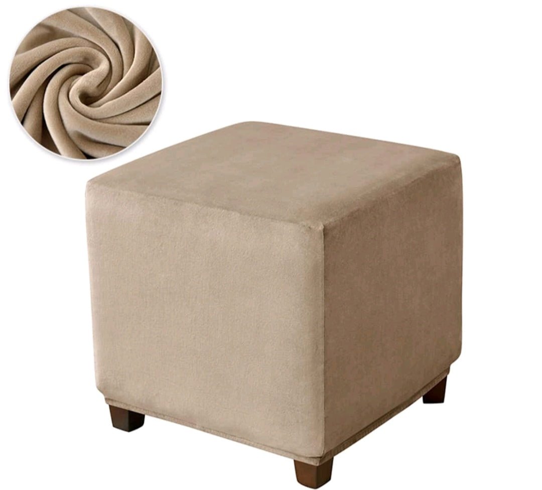 Small Velvet Ottoman Slipcover – Stretch Square Footstool Cover in Camel, Dark Green & Gray