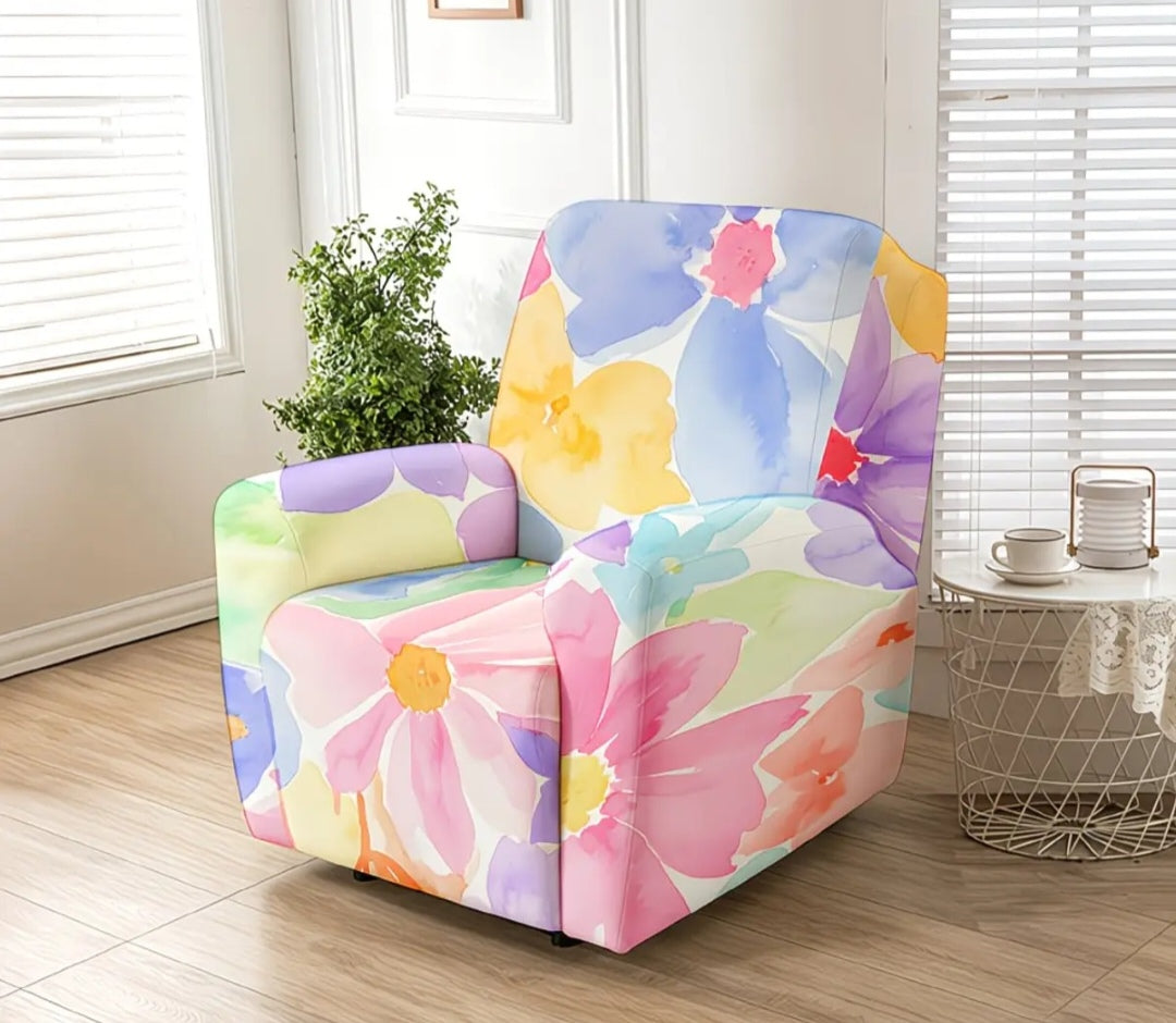 4-Piece Stretch Floral Recliner Chair Cover | Washable Protective Slipcover