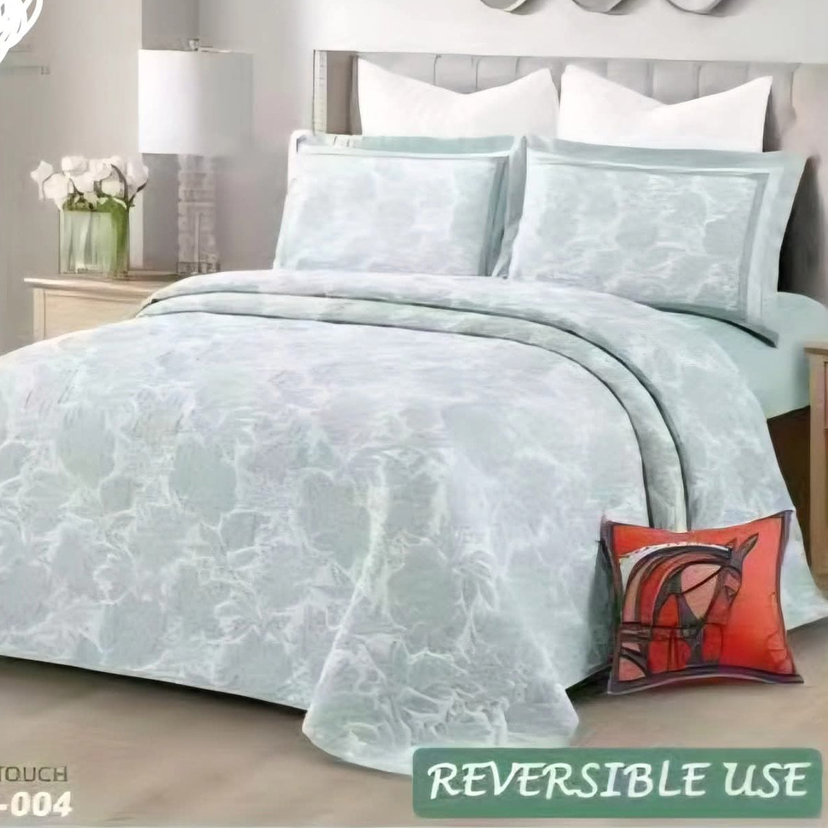 Super King Size 3-Piece Reversible Quilt Set – Grey Floral Bedspread with Pillowcases  (250x230cm)