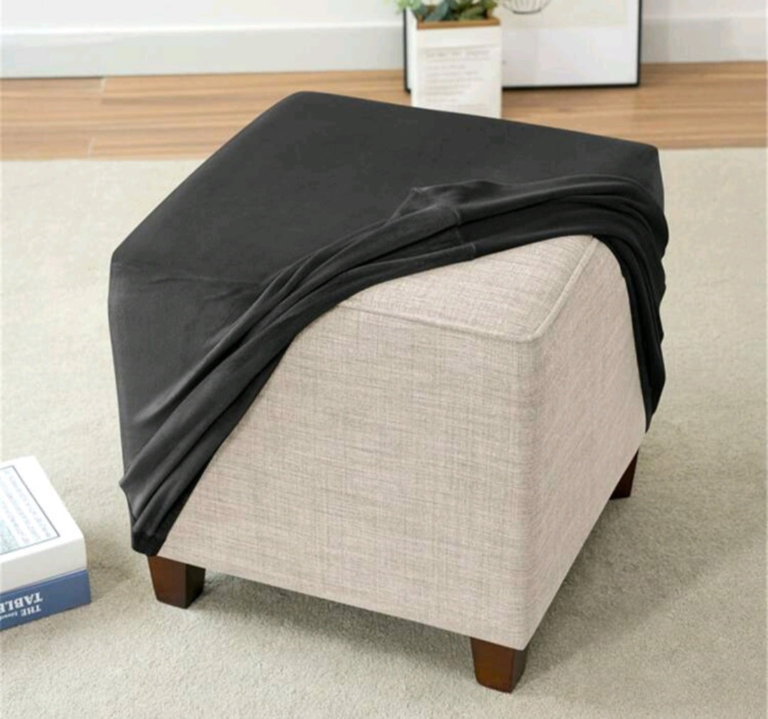 Small Velvet Ottoman Slipcover – Stretch Square Footstool Cover in Camel, Dark Green & Gray