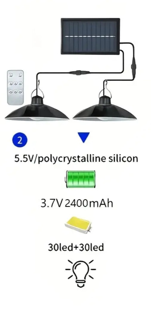 Solar Pendant Light Outdoor – Modern Hanging LED Ceiling Light, Waterproof Garden Patio Shed Lighting