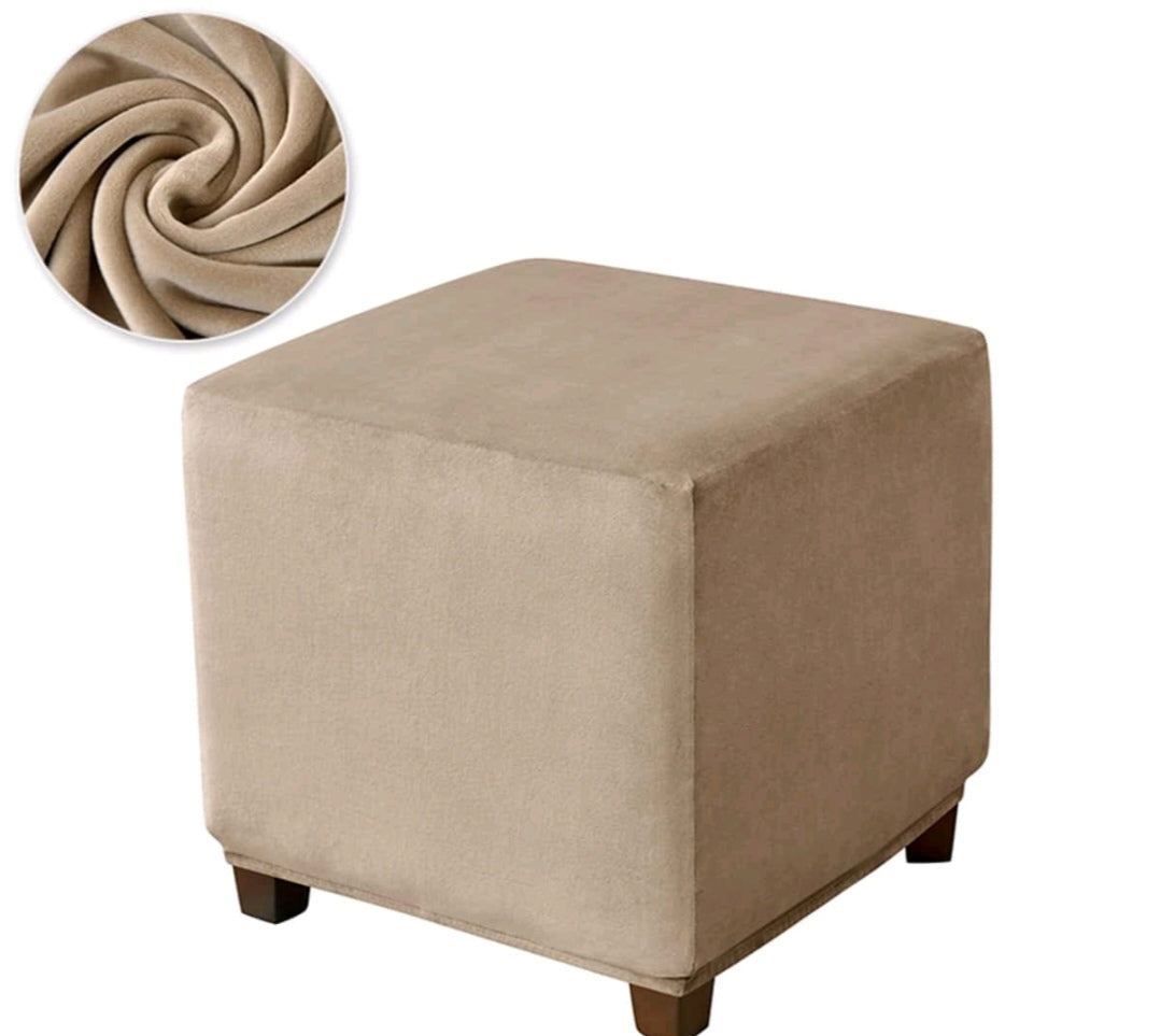 Velour Ottoman Slipcover – Stretch Velvet Footstool Cover (Small, 33–45.7 cm)