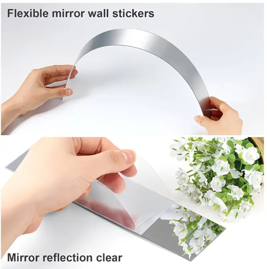 Space-Enhancing Mirror Wall Stickers – 3D Acrylic Reflective Strips (20PCS, Horizontal & Vertical Layout)