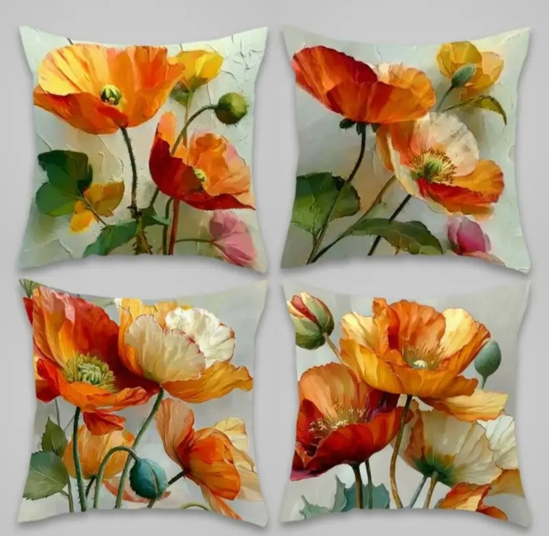 Abstract Orange Flower Pillow Covers – Minimalist Floral Cushion Set