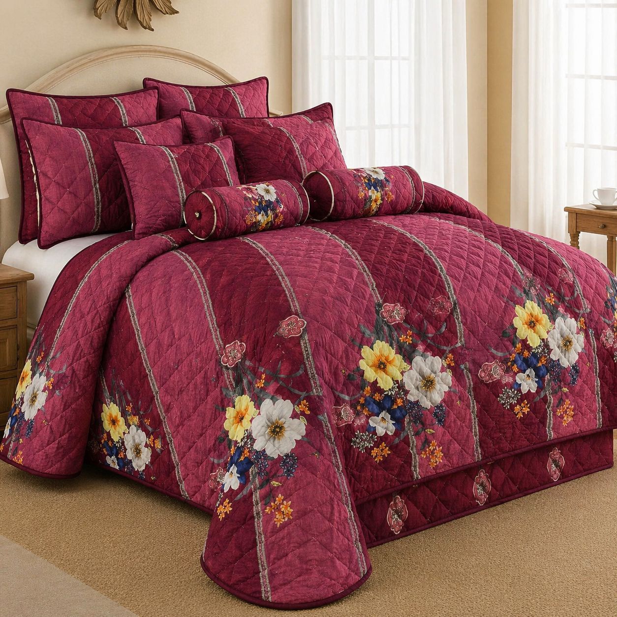 Luxury 9 Piece Quilted Comforter Set – King Size Bedding Collection
