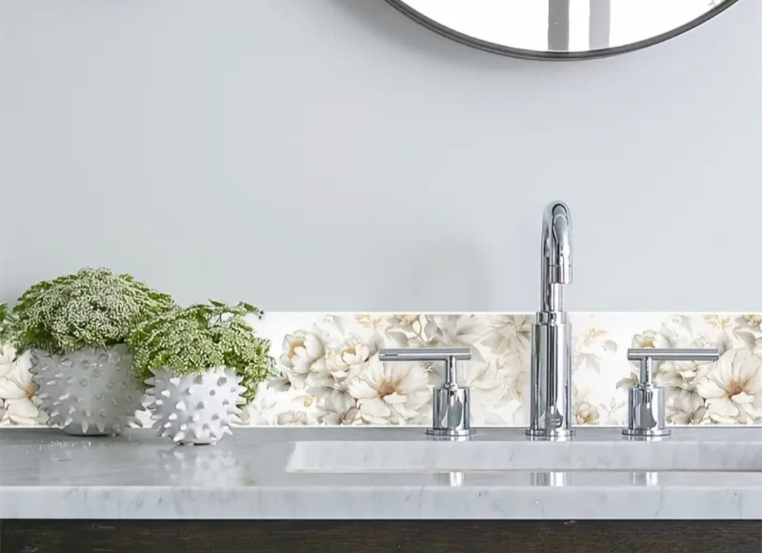 Peel and Stick Floral Wallpaper Border, Beige Flower Wall Decor Roll (12cm x 5m, Removable & Waterproof)