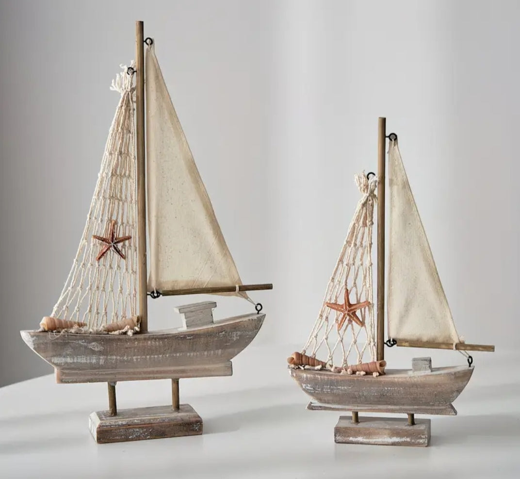 Rustic Wooden Sailboat Ornament | Coastal Nautical Home Décor | Beach House Decorative Boat