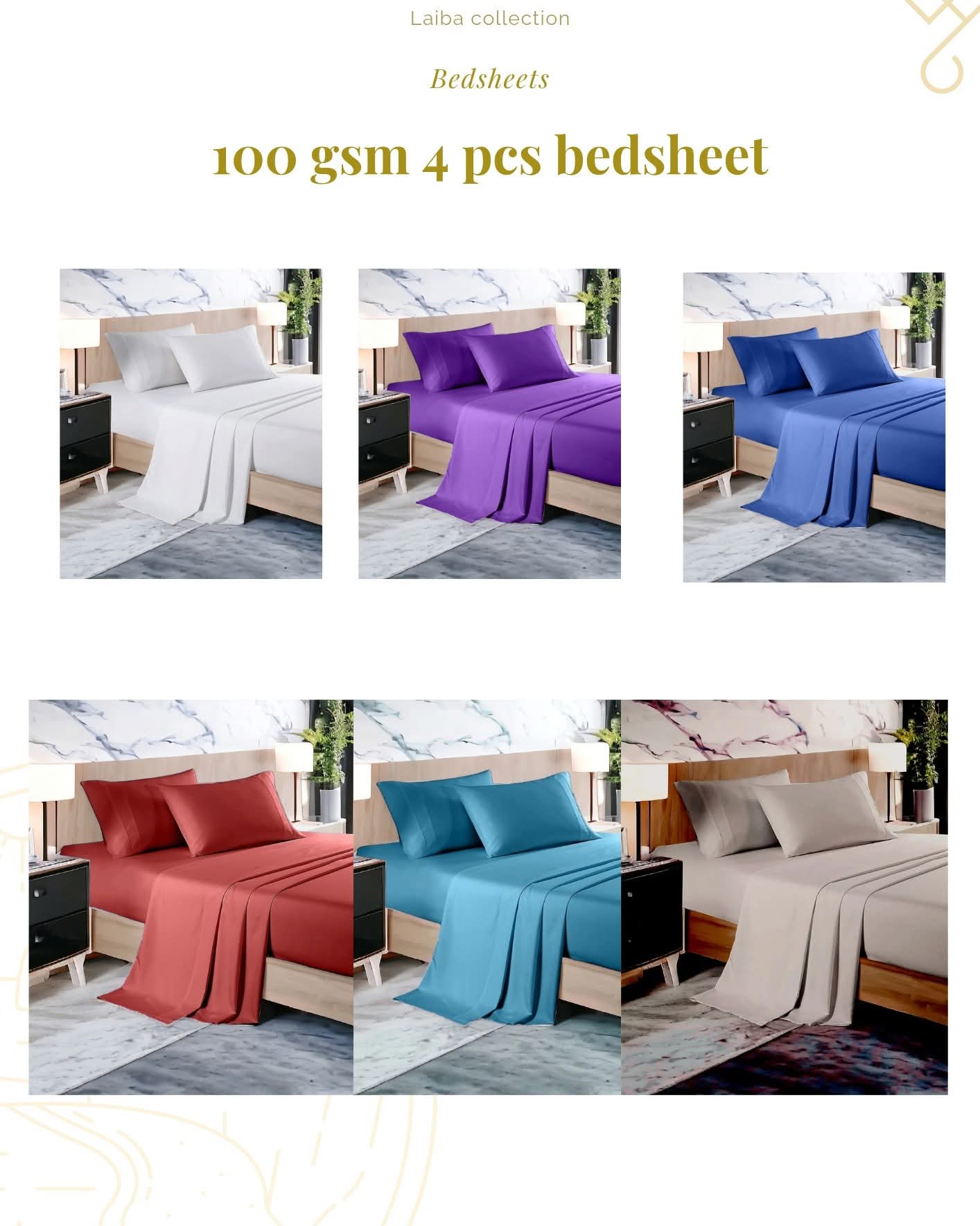 Plain 4-Piece Bedsheet Set (100 GSM) – Soft & Durable | Double & Queen Sizes