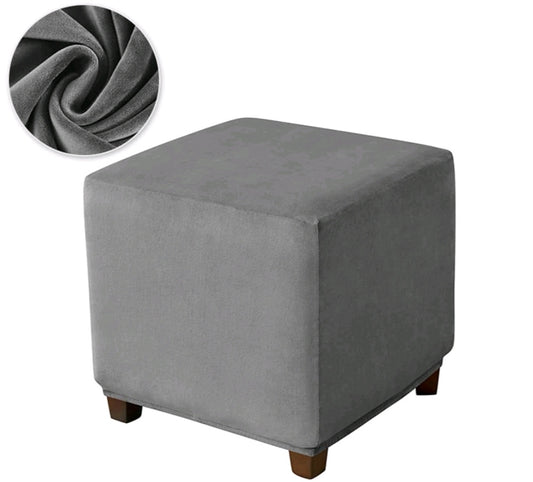 Small Velvet Ottoman Slipcover – Stretch Square Footstool Cover in Camel, Dark Green & Gray