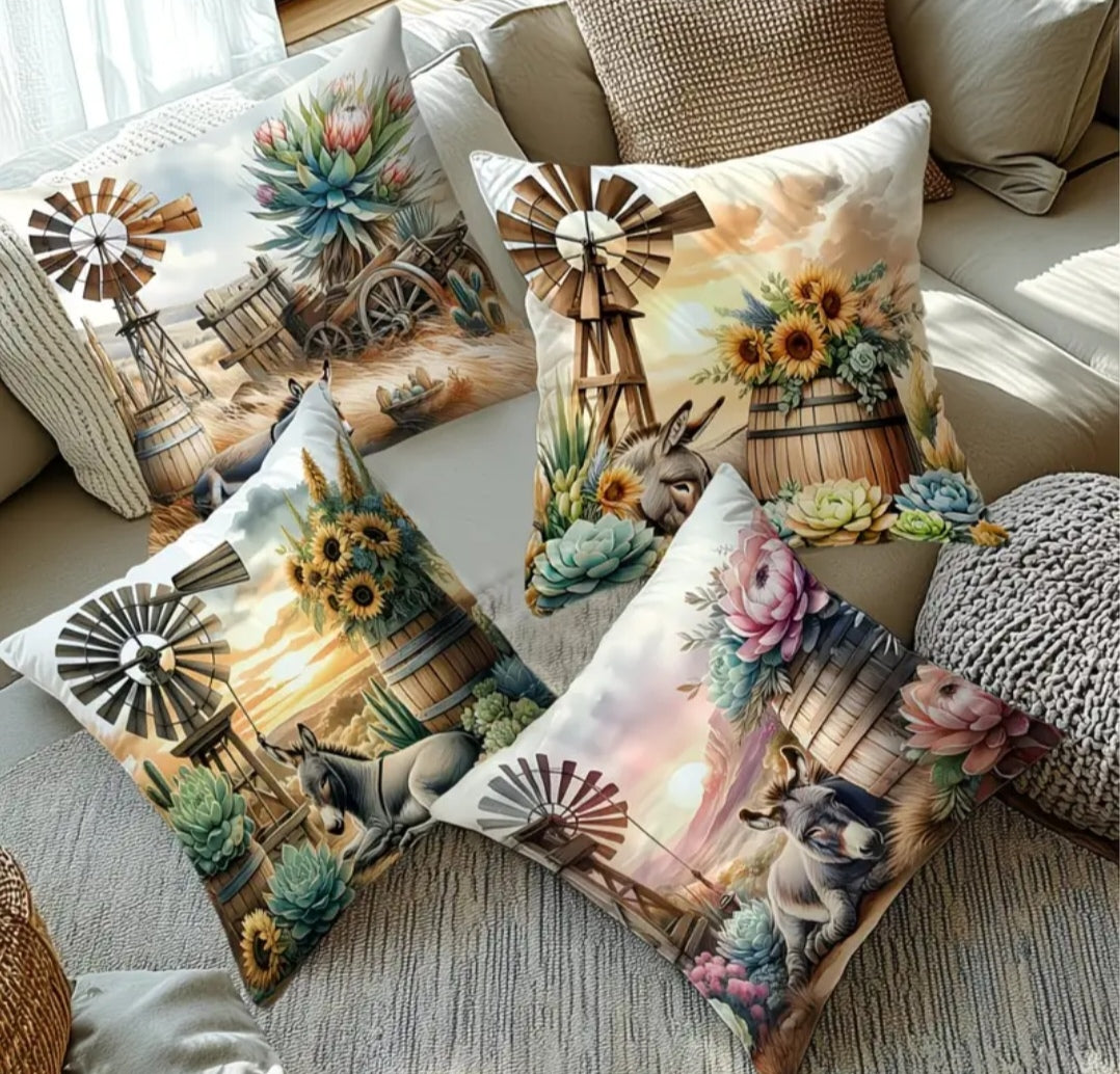 Plaaslewe Sierkussing Oortreksel (45x45cm) | Donkies, Windpomp & Plaas Tema