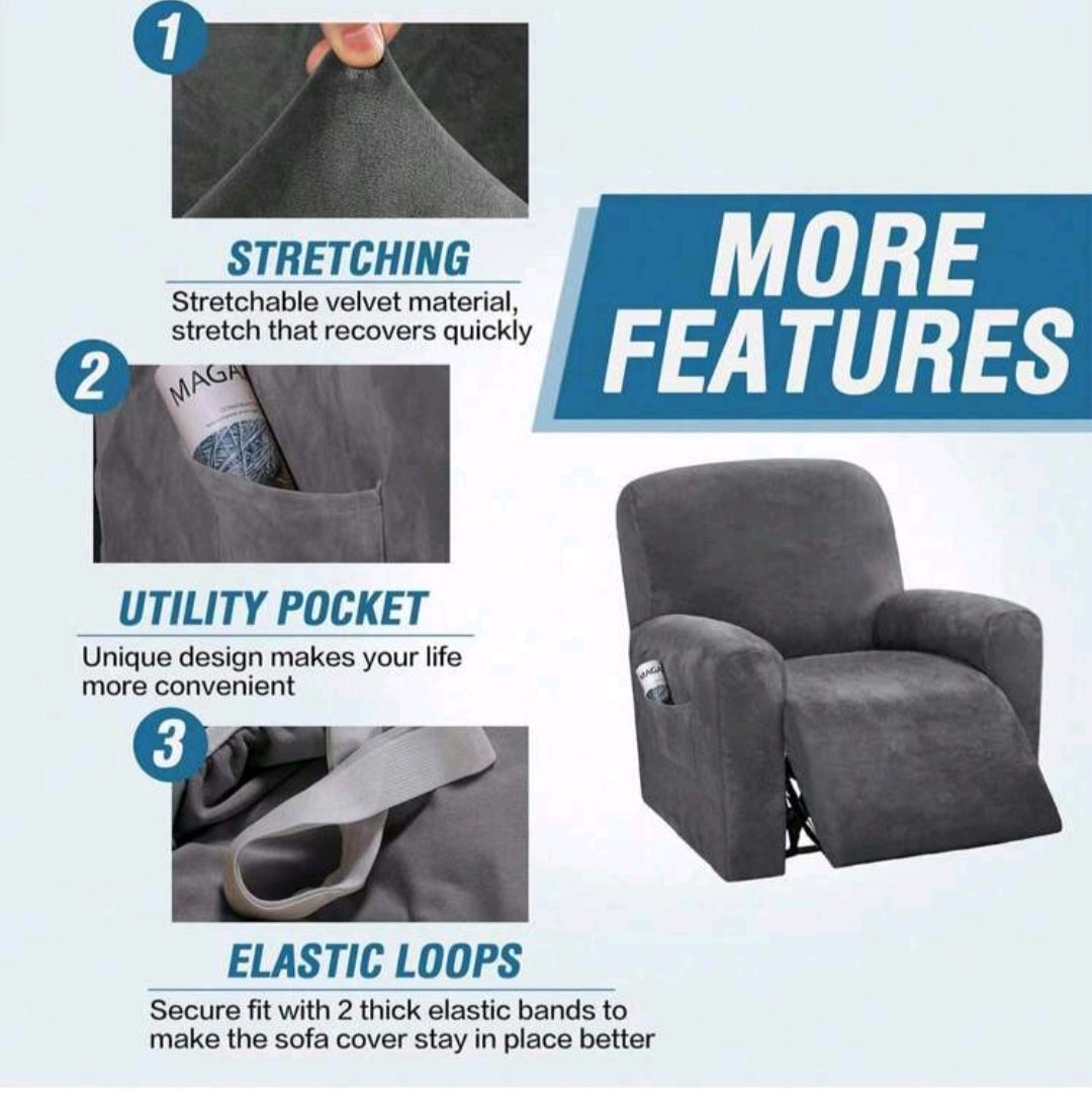Luxury Velvet Stretch Recliner Chair Cover | Soft Protective Slipcover