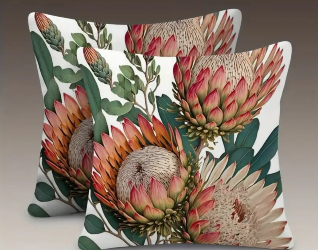 Protea Flower Cushion Cover – 60×60 cm | Double-Sided Print | Ultra-Soft Plush | Single Cover