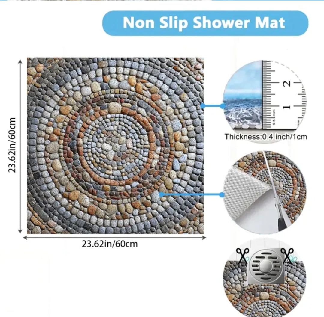 Natural Pebble Shower Bath Mat – Non-Slip Quick-Dry PVC Bathroom Floor Mat